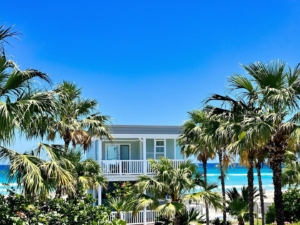 Coastal house, palm trees, ocean view